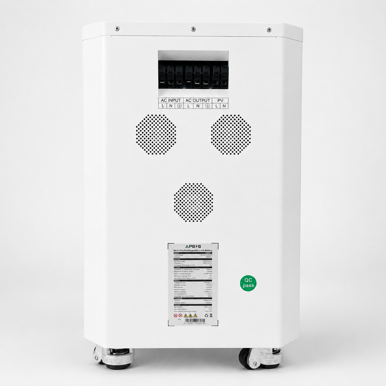 APESS All In One ESS200 là giải pháp lưu trữ năng lượng tích hợp inverter 3.2kW và pin LiFePO₄ 5.12kWh trong cùng một thiết bị. Thiết kế All In One giúp hệ thống gọn gàng hơn, giảm dây kết nối giữa inverter và pin, thuận tiện trong quá trình lắp đặt, vận hành và sử dụng.