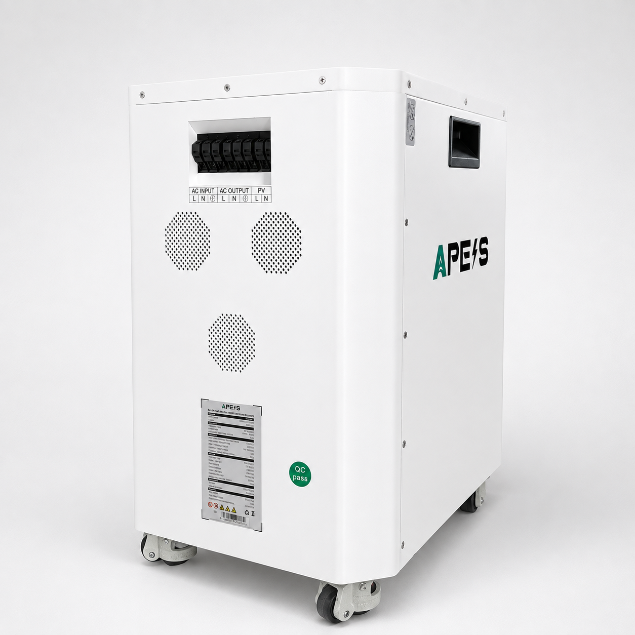 APESS All In One ESS200 là giải pháp lưu trữ năng lượng tích hợp inverter 3.2kW và pin LiFePO₄ 5.12kWh trong cùng một thiết bị. Thiết kế All In One giúp hệ thống gọn gàng hơn, giảm dây kết nối giữa inverter và pin, thuận tiện trong quá trình lắp đặt, vận hành và sử dụng.