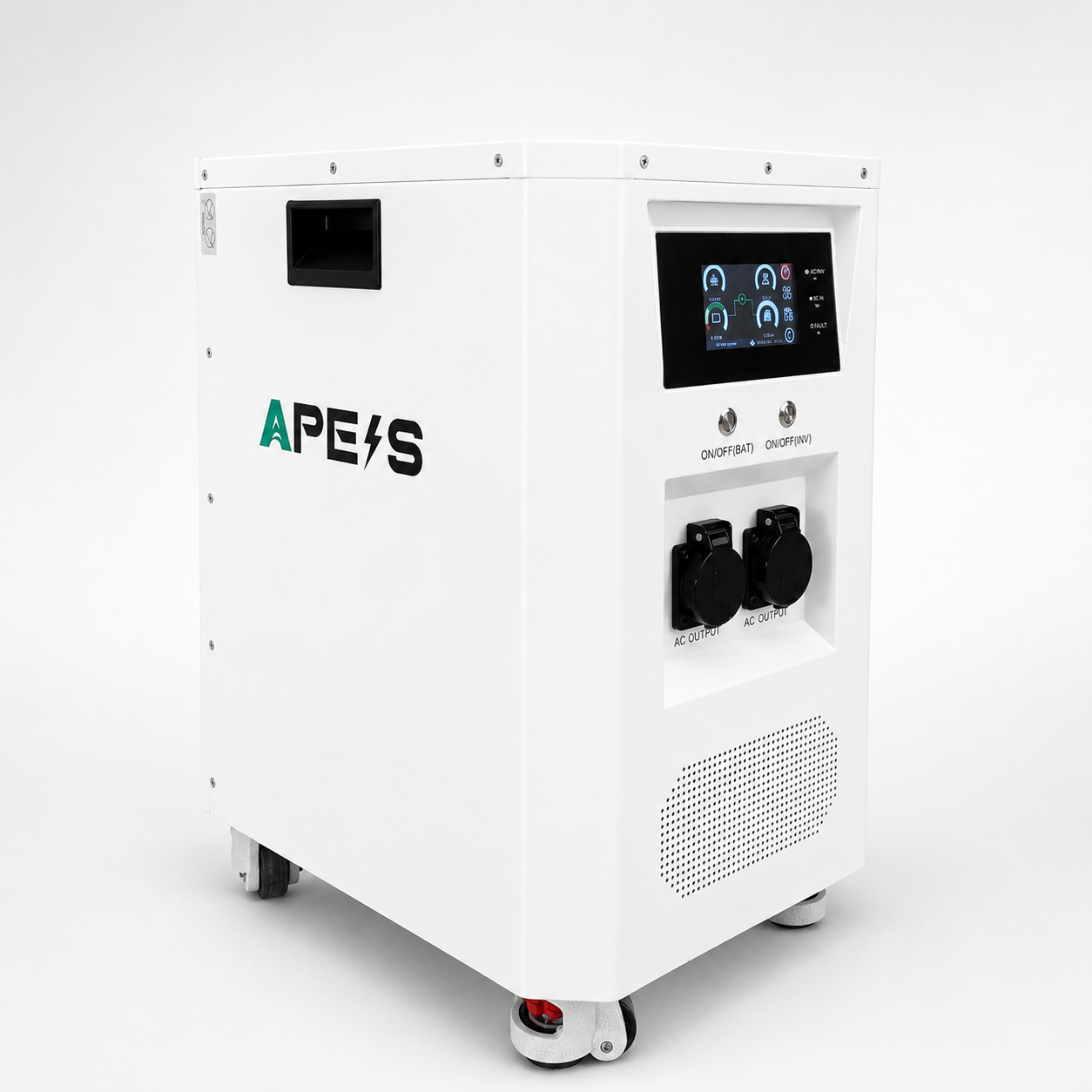 APESS All In One ESS200 là giải pháp lưu trữ năng lượng tích hợp inverter 3.2kW và pin LiFePO₄ 5.12kWh trong cùng một thiết bị. Thiết kế All In One giúp hệ thống gọn gàng hơn, giảm dây kết nối giữa inverter và pin, thuận tiện trong quá trình lắp đặt, vận hành và sử dụng.